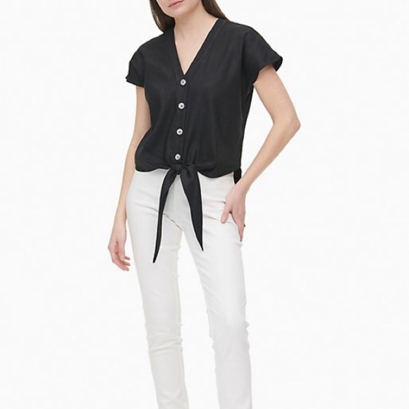 Calvin Klein Black Linen Sleeveless Shirt - Picture 1 of 8